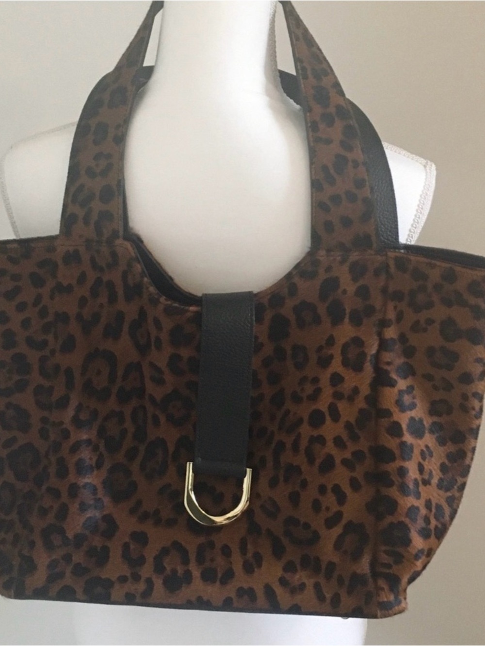 Diving Firenze Leopard Print Tote with Black Strap and Gold Accent